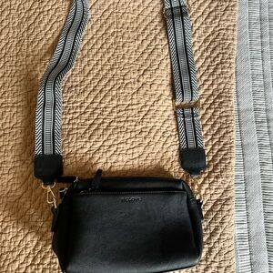 Black Crossbody Bag with Patterned Strap